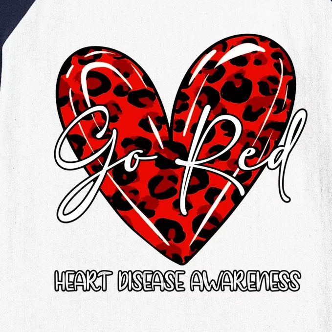 Go Red Heart Disease Awareness Month Leopard Gift Baseball Sleeve Shirt