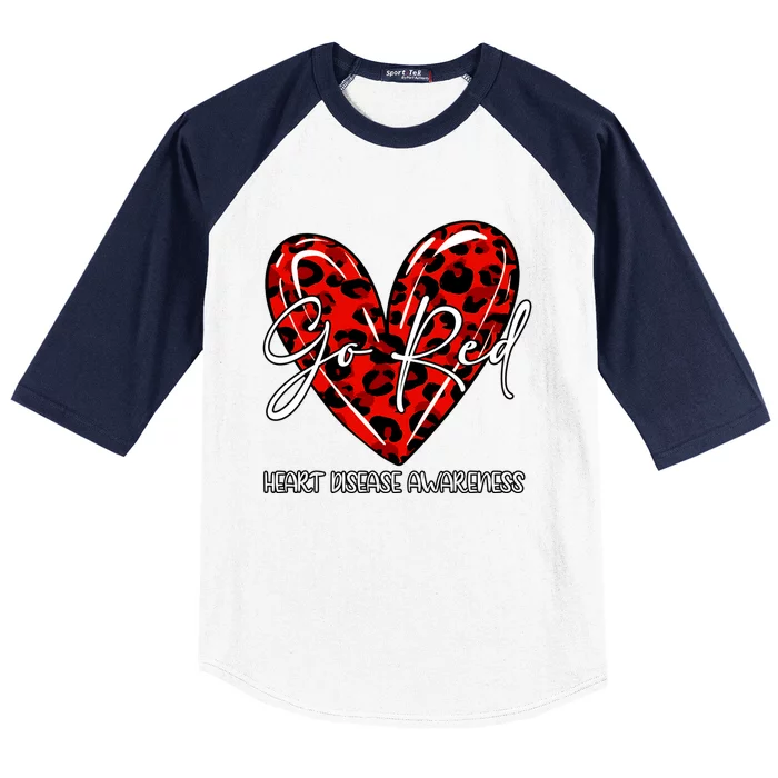 Go Red Heart Disease Awareness Month Leopard Gift Baseball Sleeve Shirt