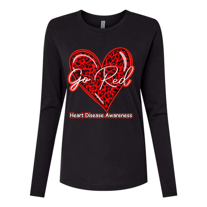 Go Red Heart Disease Awareness Month Leopard Funny Gift Womens Cotton Relaxed Long Sleeve T-Shirt