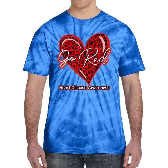 Go Red Heart Disease Awareness Month Leopard Funny Gift Tie-Dye T-Shirt