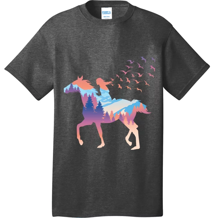 Girl Riding Horse In Forest T-Shirt