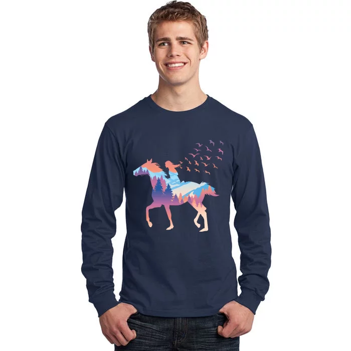 Girl Riding Horse In Forest Tall Long Sleeve T-Shirt