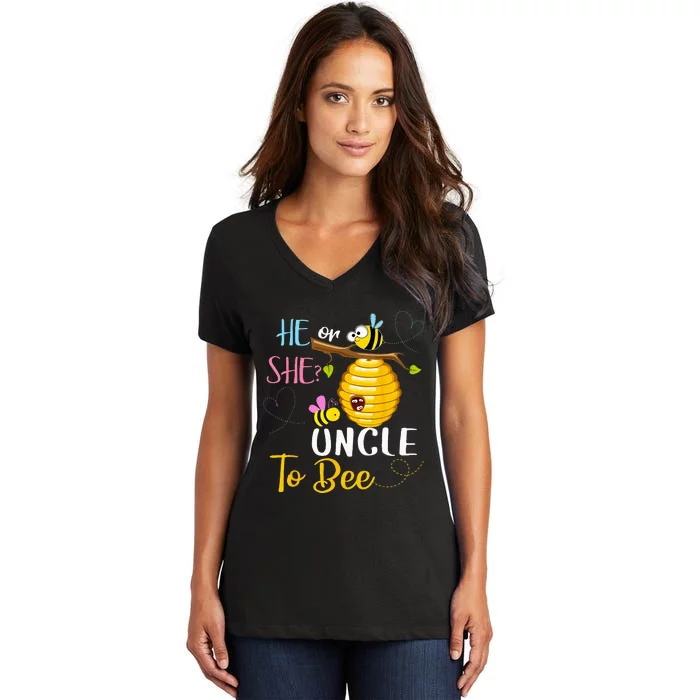 Gender Reveal He Or She Uncle To Bee Mothers Day Women's V-Neck T-Shirt