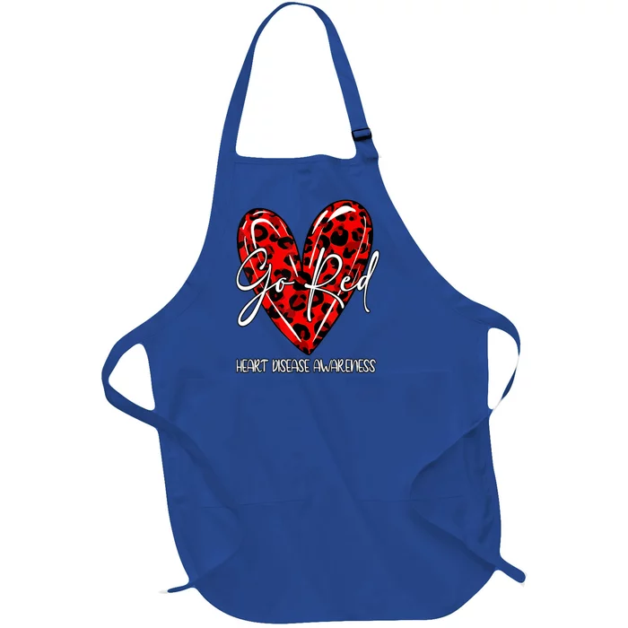 Go Red Heart Disease Awareness Month Leopard Gift Full-Length Apron With Pocket