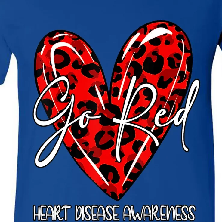 Go Red Heart Disease Awareness Month Leopard Gift V-Neck T-Shirt