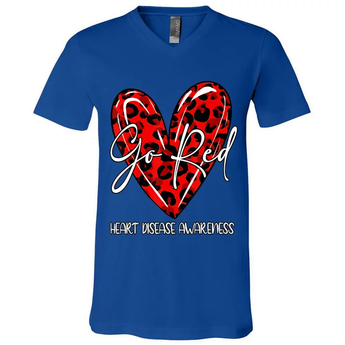 Go Red Heart Disease Awareness Month Leopard Gift V-Neck T-Shirt