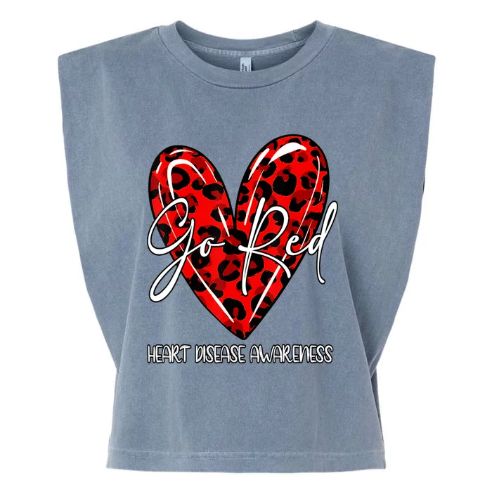 Go Red Heart Disease Awareness Month Leopard Gift Garment-Dyed Women's Muscle Tee