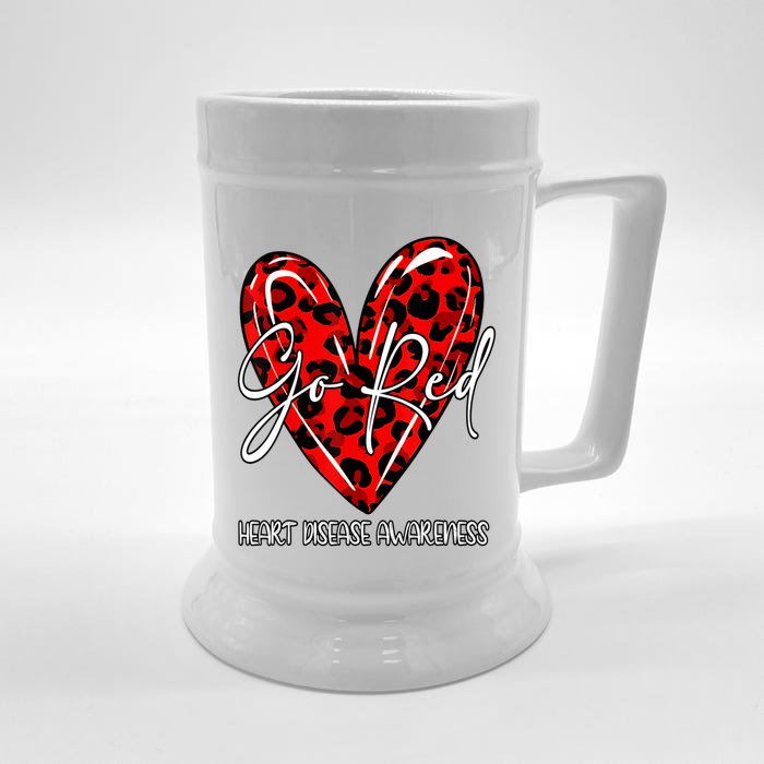 Go Red Heart Disease Awareness Month Leopard Gift Front & Back Beer Stein