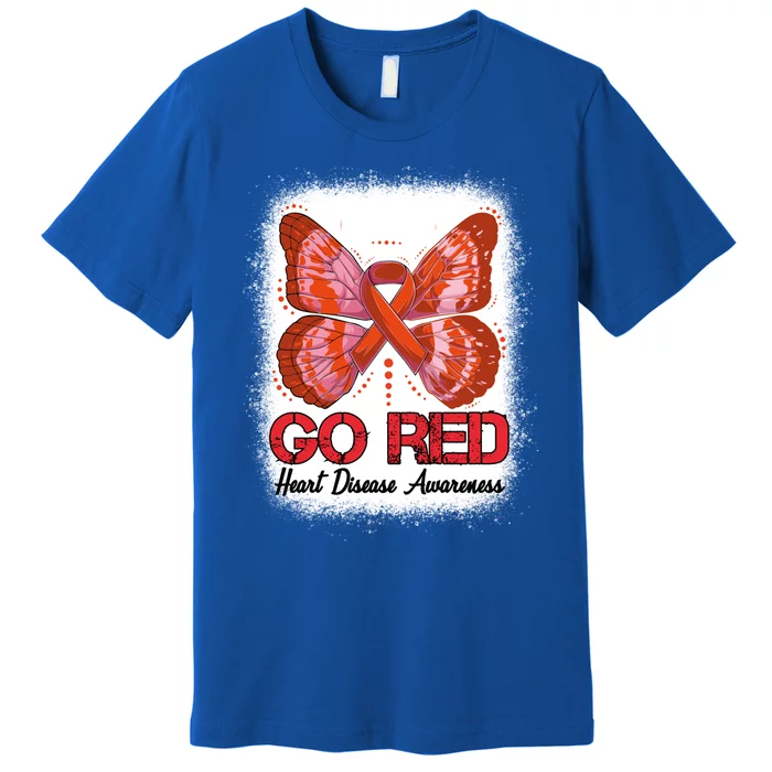 Go Red Heart Disease Awareness Month Red Ribbon Butterfly Gift Premium T-Shirt