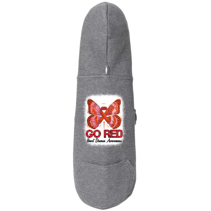 Go Red Heart Disease Awareness Month Red Ribbon Butterfly Gift Doggie 3-End Fleece Hoodie