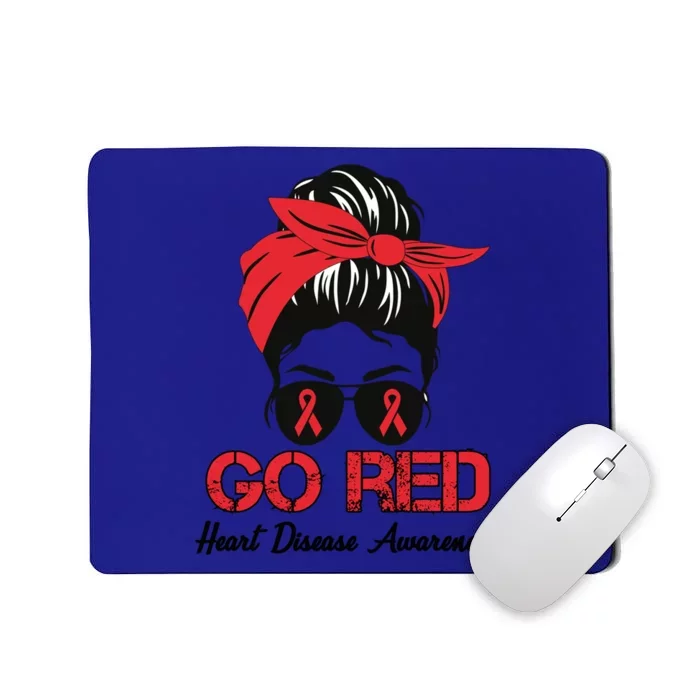 Go Red Heart Disease Awareness Month Red Ribbon Messy Bun Gift Mousepad