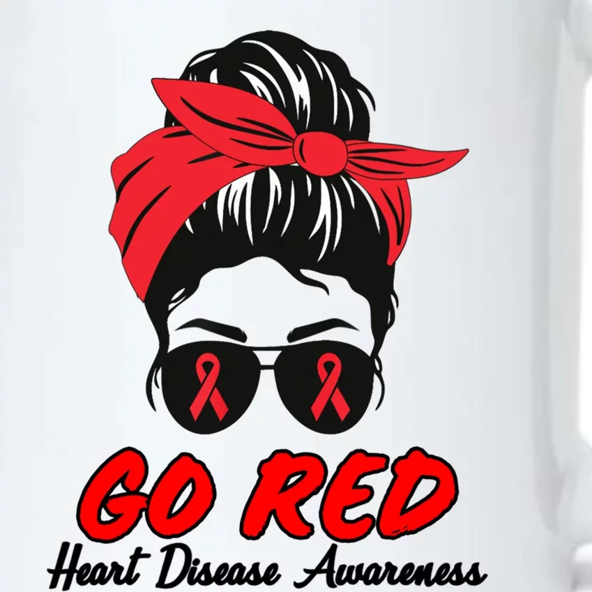 Go Red Heart Disease Awareness Month Red Ribbon Messy Bun Funny Gift Black Color Changing Mug