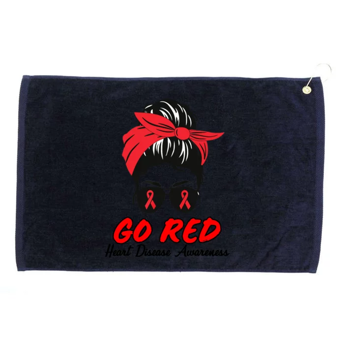 Go Red Heart Disease Awareness Month Red Ribbon Messy Bun Funny Gift Grommeted Golf Towel