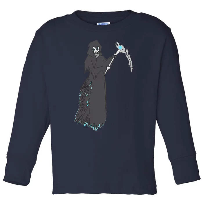 Grim Reaper Halloween Spooky Pirate Flag Graphic Toddler Long Sleeve Shirt