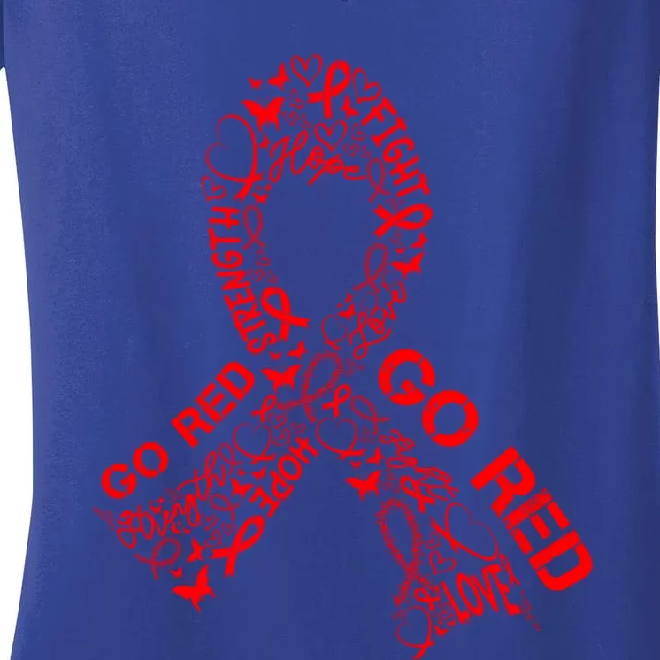 Go Red Heart Disease Awareness Month Red Ribbon Cool Gift Women's V-Neck T-Shirt