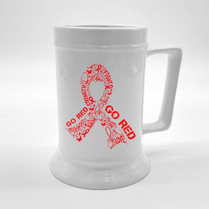 Go Red Heart Disease Awareness Month Red Ribbon Cool Gift Front & Back Beer Stein