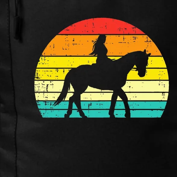 Girl Riding Horse Silhouette Sunset Retro Equestrian Women Daily Commute Backpack