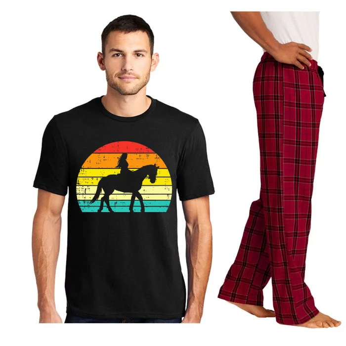 Girl Riding Horse Silhouette Sunset Retro Equestrian Women Pajama Set