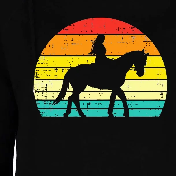 Girl Riding Horse Silhouette Sunset Retro Equestrian Women Womens Funnel Neck Pullover Hood