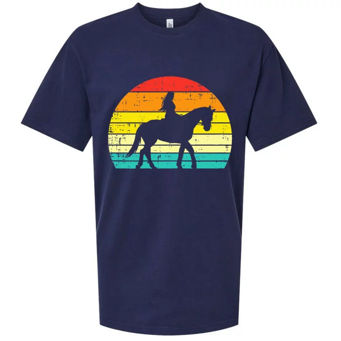 Girl Riding Horse Silhouette Sunset Retro Equestrian Women Sueded Cloud Jersey T-Shirt