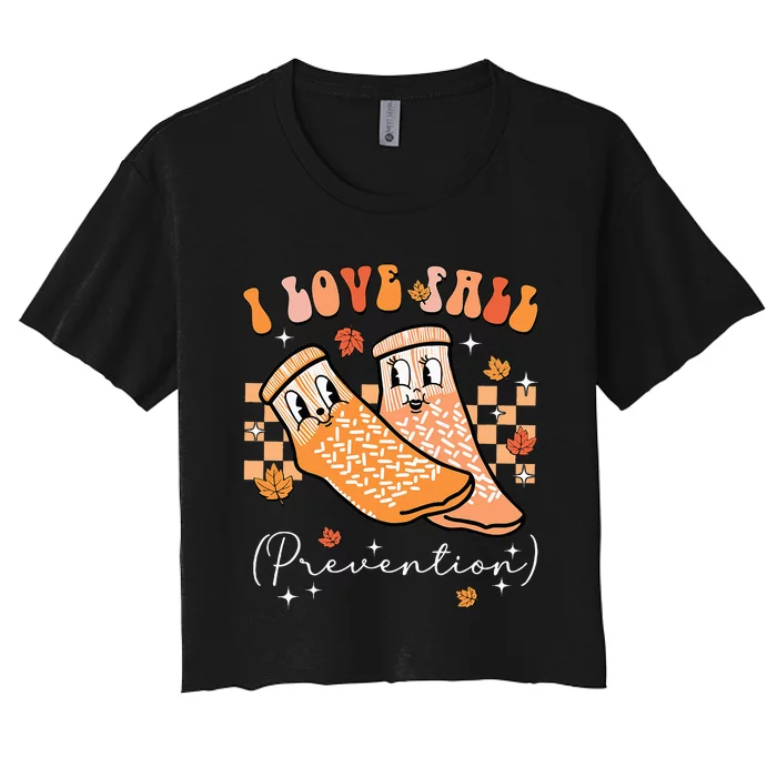 Groovy Retro I Love Fall Prevention Fall Physical Therapy Women's Crop Top Tee