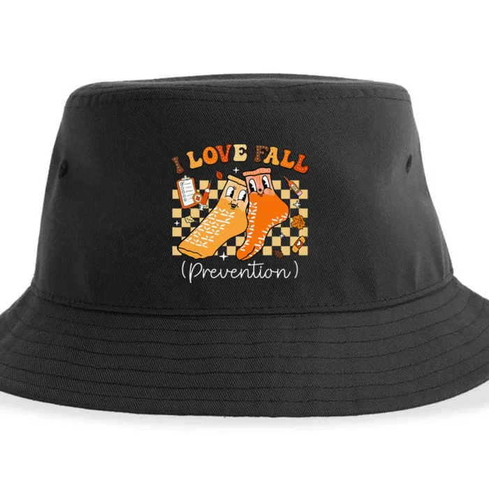 Groovy Retro I Love Fall Prevention Fall Physical Therapy Sustainable Bucket Hat