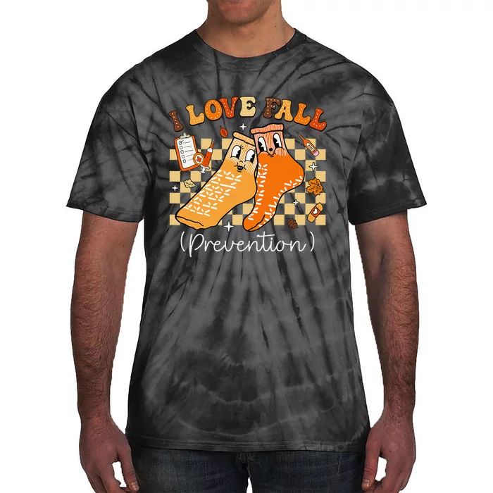 Groovy Retro I Love Fall Prevention Fall Physical Therapy Tie-Dye T-Shirt