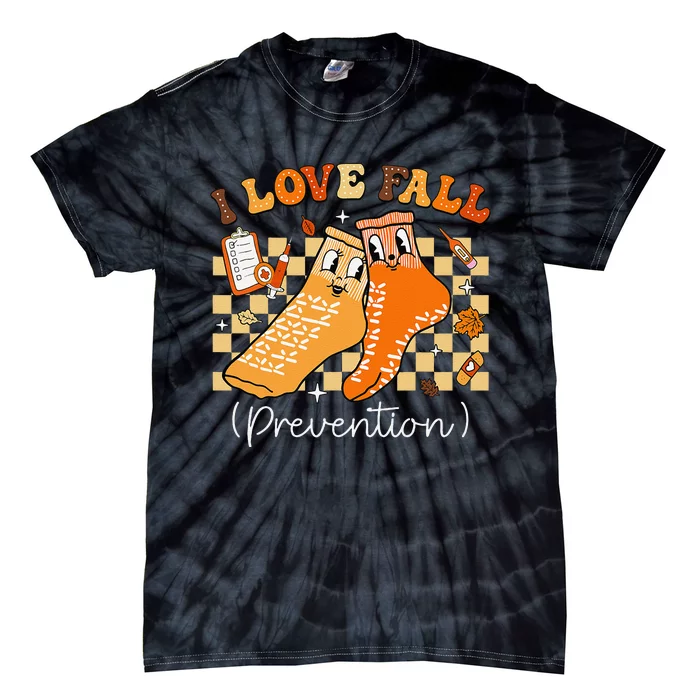 Groovy Retro I Love Fall Prevention Fall Physical Therapy Tie-Dye T-Shirt