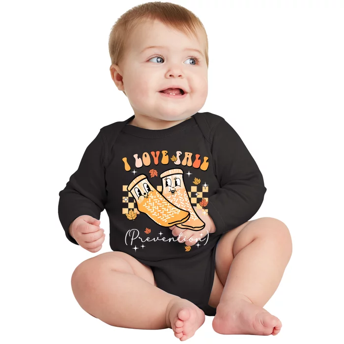 Groovy Retro I Love Fall Prevention Fall Physical Therapy Baby Long Sleeve Bodysuit