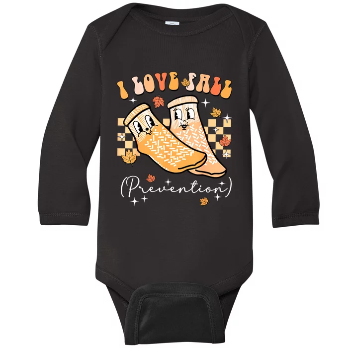 Groovy Retro I Love Fall Prevention Fall Physical Therapy Baby Long Sleeve Bodysuit