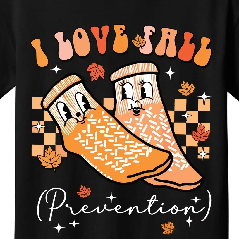 Groovy Retro I Love Fall Prevention Fall Physical Therapy Kids T-Shirt