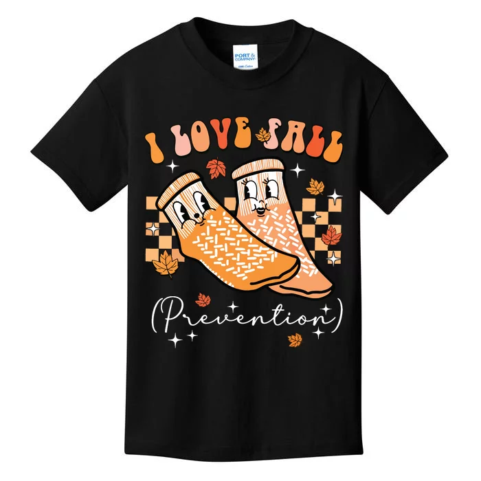 Groovy Retro I Love Fall Prevention Fall Physical Therapy Kids T-Shirt