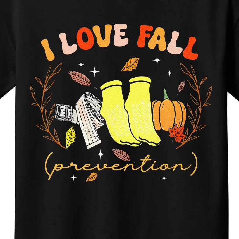 Groovy Retro I Love Fall Prevention Fall Physical Therapy Kids T-Shirt