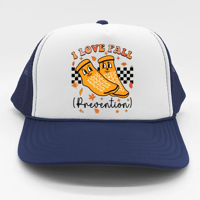 Groovy Retro I Love Fall Prevention Fall Physical Therapy Trucker Hat