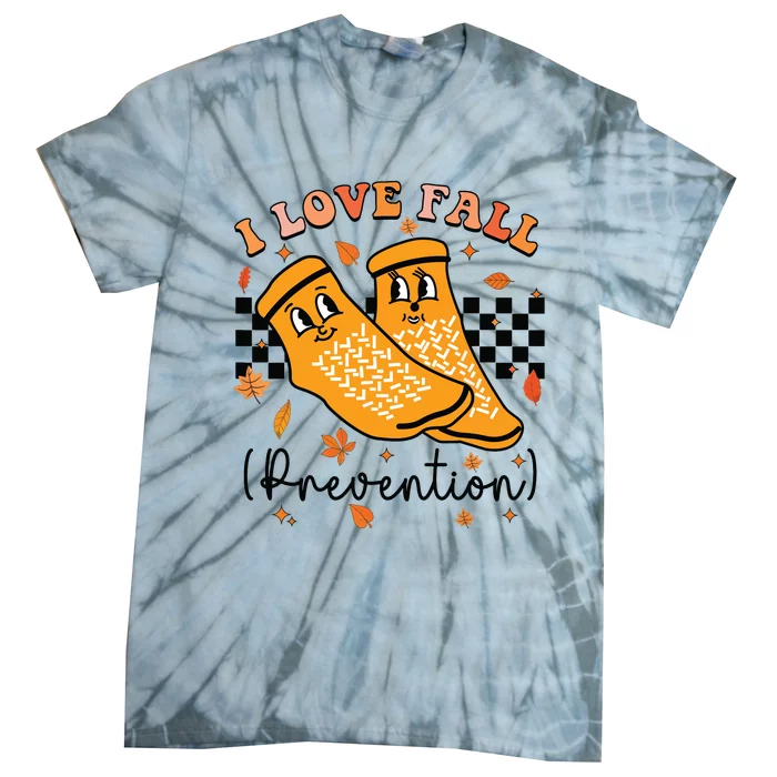 Groovy Retro I Love Fall Prevention Fall Physical Therapy Tie-Dye T-Shirt