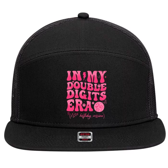 Groovy Retro In My Double Digits Era 10th Birthday Girl 7 Panel Mesh Trucker Snapback Hat