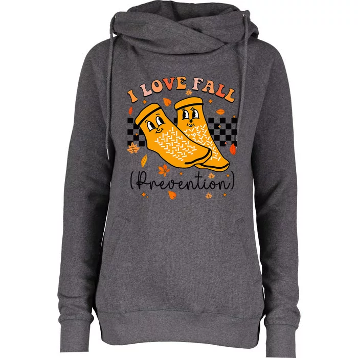 Groovy Retro I Love Fall Prevention Fall Physical Therapy Womens Funnel Neck Pullover Hood