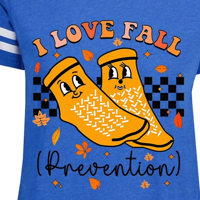 Groovy Retro I Love Fall Prevention Fall Physical Therapy Enza Ladies Jersey Football T-Shirt