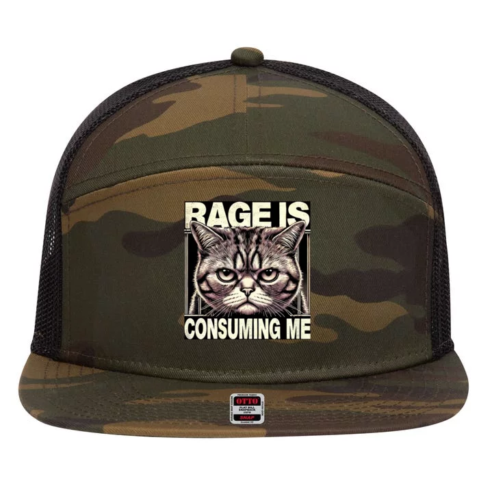 Graphic Rage Is Consuming Me Funny Cat Meme 7 Panel Mesh Trucker Snapback Hat