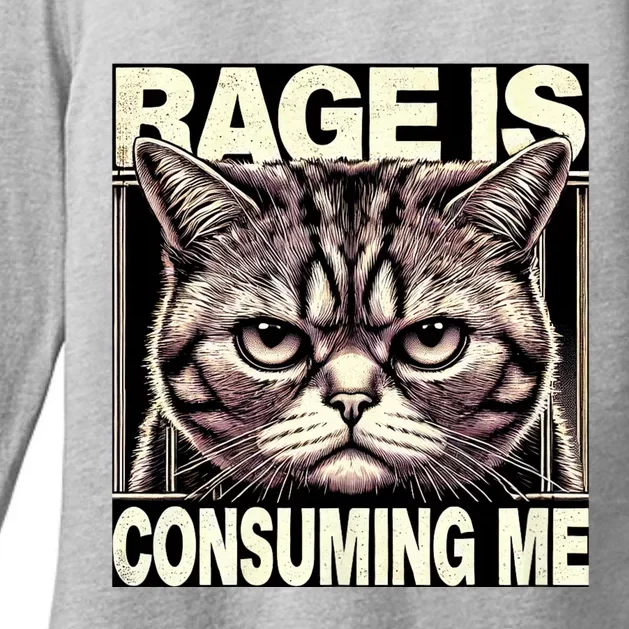 Graphic Rage Is Consuming Me Funny Cat Meme Womens CVC Long Sleeve Shirt