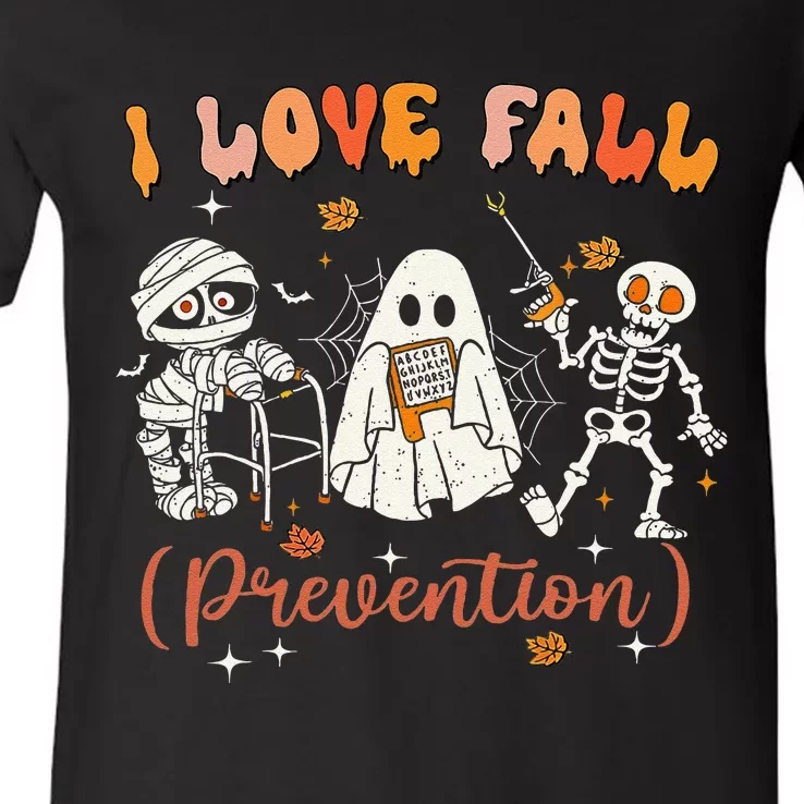 Groovy Retro I Love Fall Prevention Fall Physical Therapy V-Neck T-Shirt