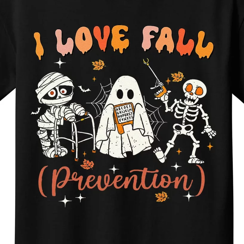 Groovy Retro I Love Fall Prevention Fall Physical Therapy Kids T-Shirt