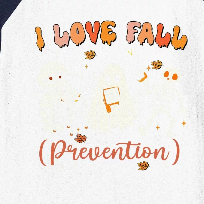 Groovy Retro I Love Fall Prevention Fall Physical Therapy Baseball Sleeve Shirt