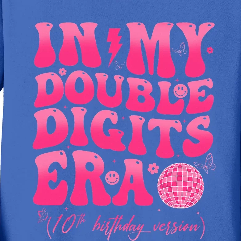 Groovy Retro In My Double Digits Era 10th Birthday Kids Long Sleeve Shirt