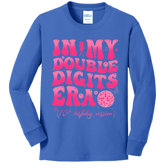 Groovy Retro In My Double Digits Era 10th Birthday Kids Long Sleeve Shirt