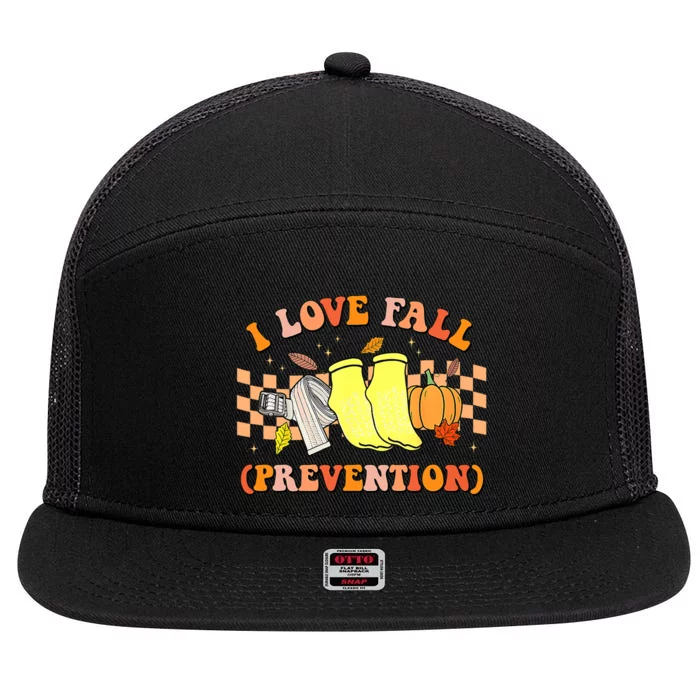 Groovy Retro I Love Fall Prevention Fall Physical Therapy 7 Panel Mesh Trucker Snapback Hat