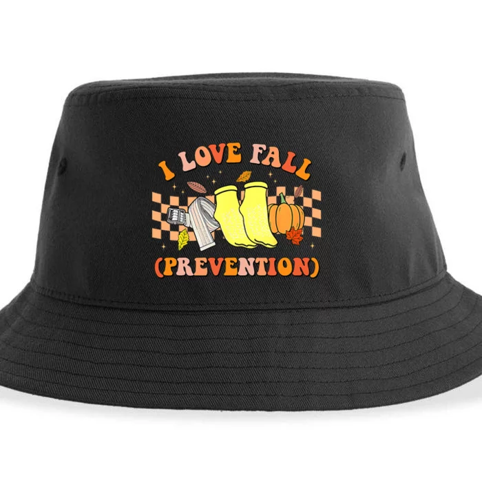 Groovy Retro I Love Fall Prevention Fall Physical Therapy Sustainable Bucket Hat