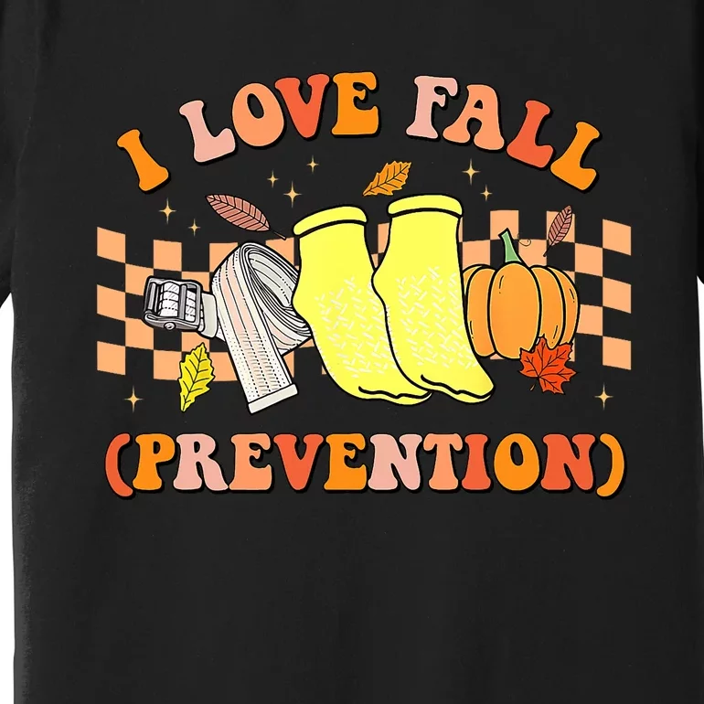 Groovy Retro I Love Fall Prevention Fall Physical Therapy Premium T-Shirt