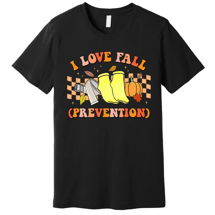 Groovy Retro I Love Fall Prevention Fall Physical Therapy Premium T-Shirt