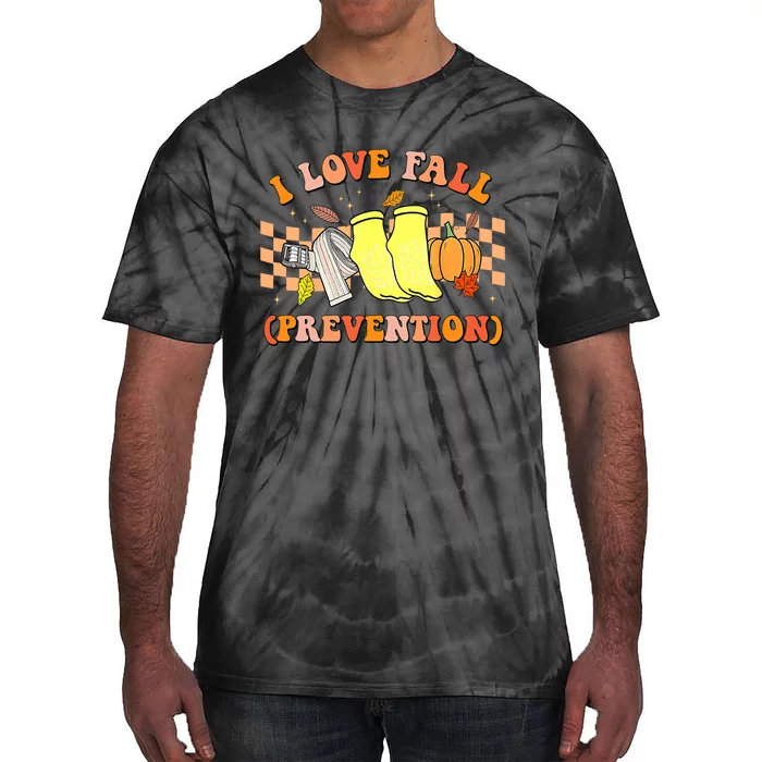 Groovy Retro I Love Fall Prevention Fall Physical Therapy Tie-Dye T-Shirt